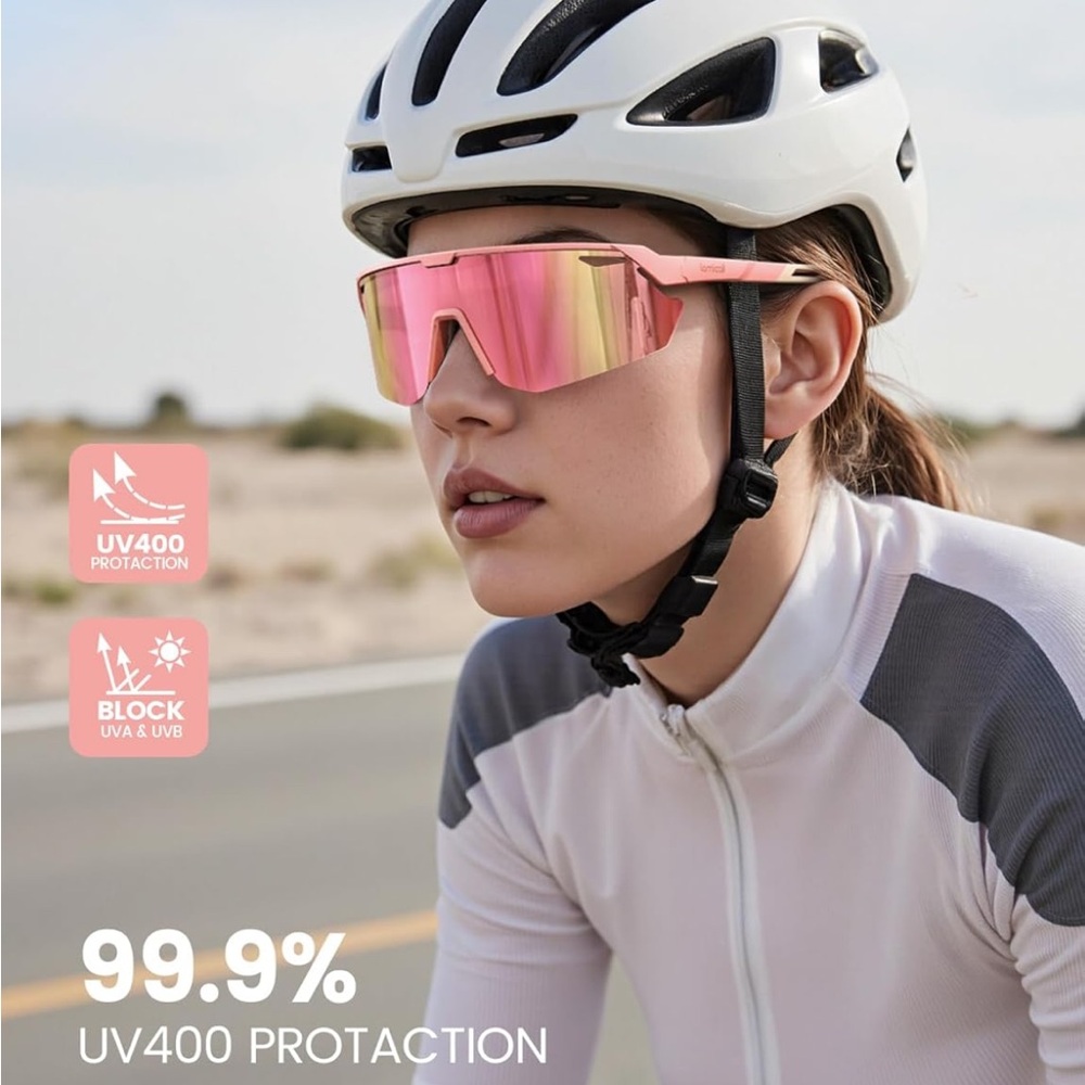 Pink and White Polarized Sport Running Cycling Sunglasses
